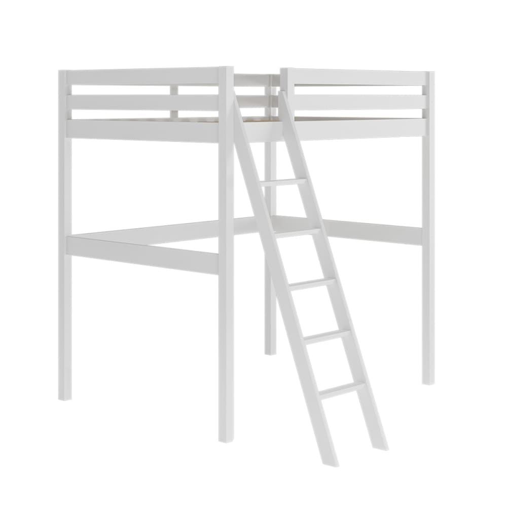 Pack lit mezzanine 2 places avec matelas bois massif blanc 140x190 cm