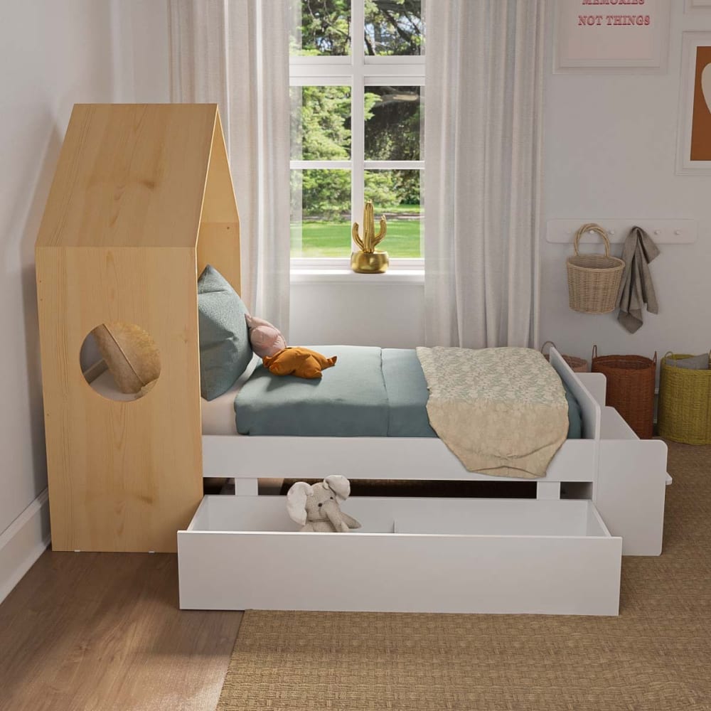 Pack lit avec tiroir blanc et bois 90x190 cm - Maisons du Monde