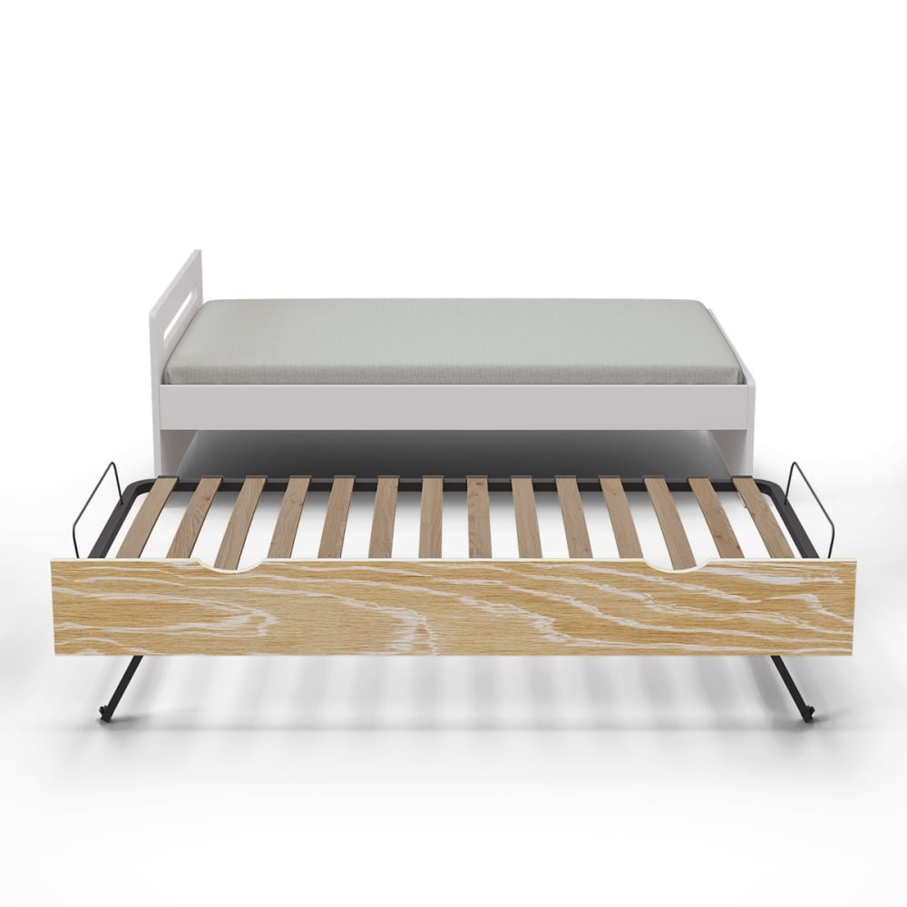 Lit gigogne blanc et bois 90x190 cm - Maisons du Monde