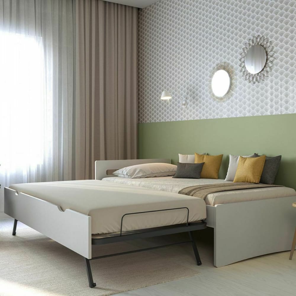Pack lit gigogne avec matelas bois massif blanc 90x190 cm - Maisons du Monde