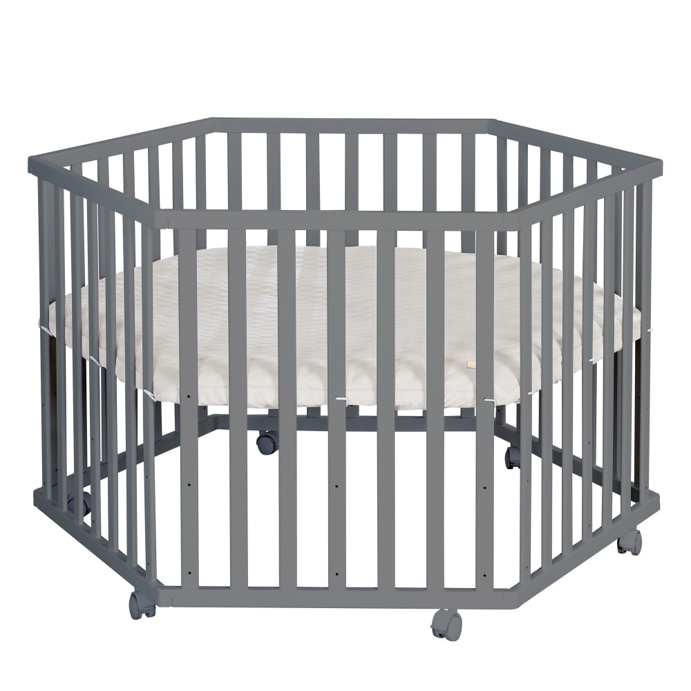 Parc hexagonal réglable avec tapis grège en bois anthracite