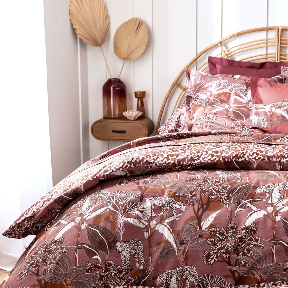 Housse de couette en coton rose bois de rose 260x240cm