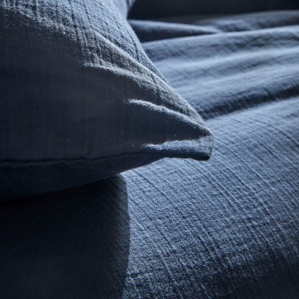 Housse de couette en coton bleu denim 260x240cm — vue 4