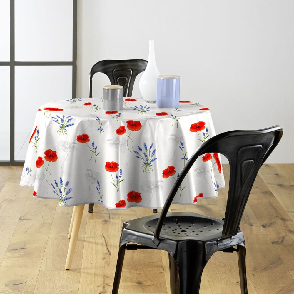 Nappe ronde grise et rouge d. 160 cm Nappe ronde grise et rouge d. 160 cm