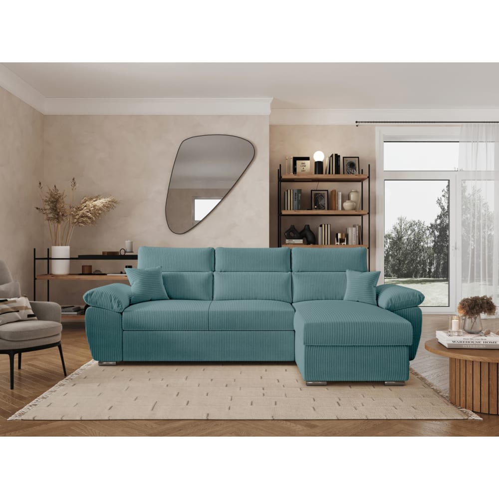 Canapé d'angle reversible convertible en velours côtelé - Bleu clair
