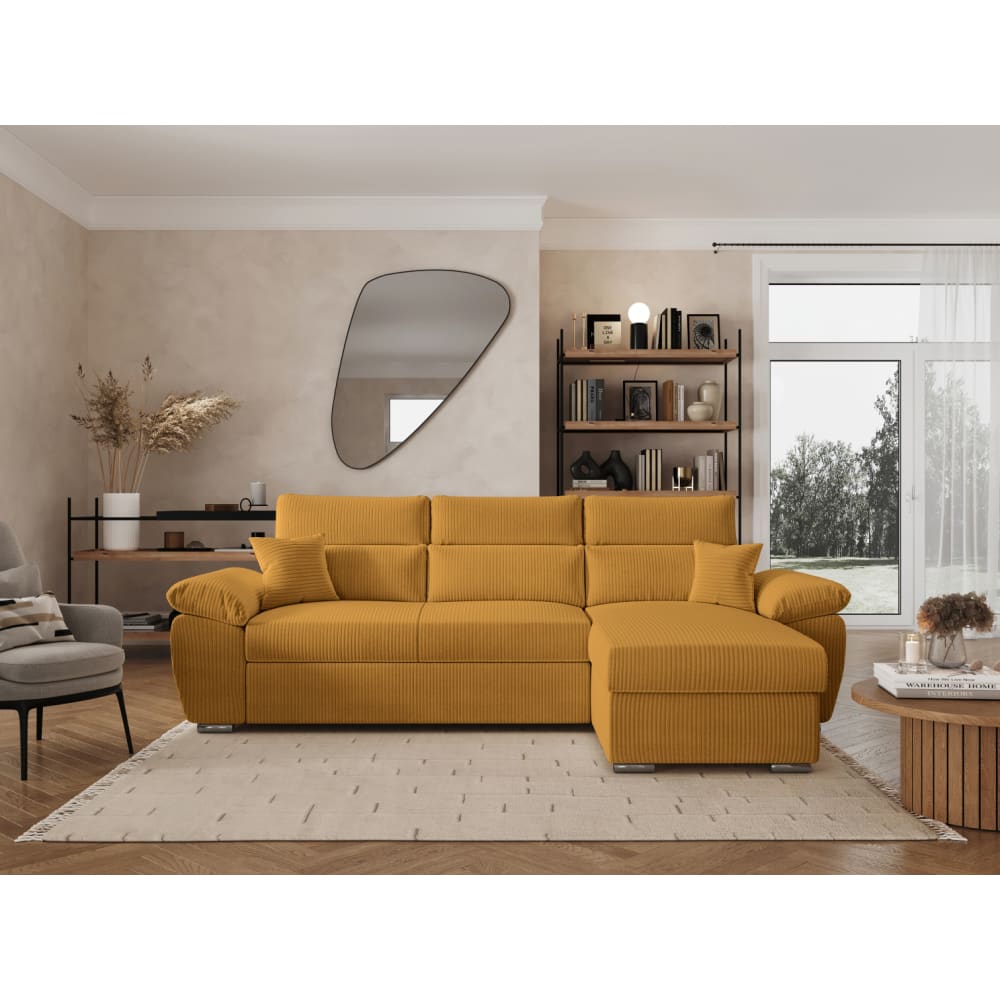 Canapé d'angle reversible convertible en velours côtelé - Jaune