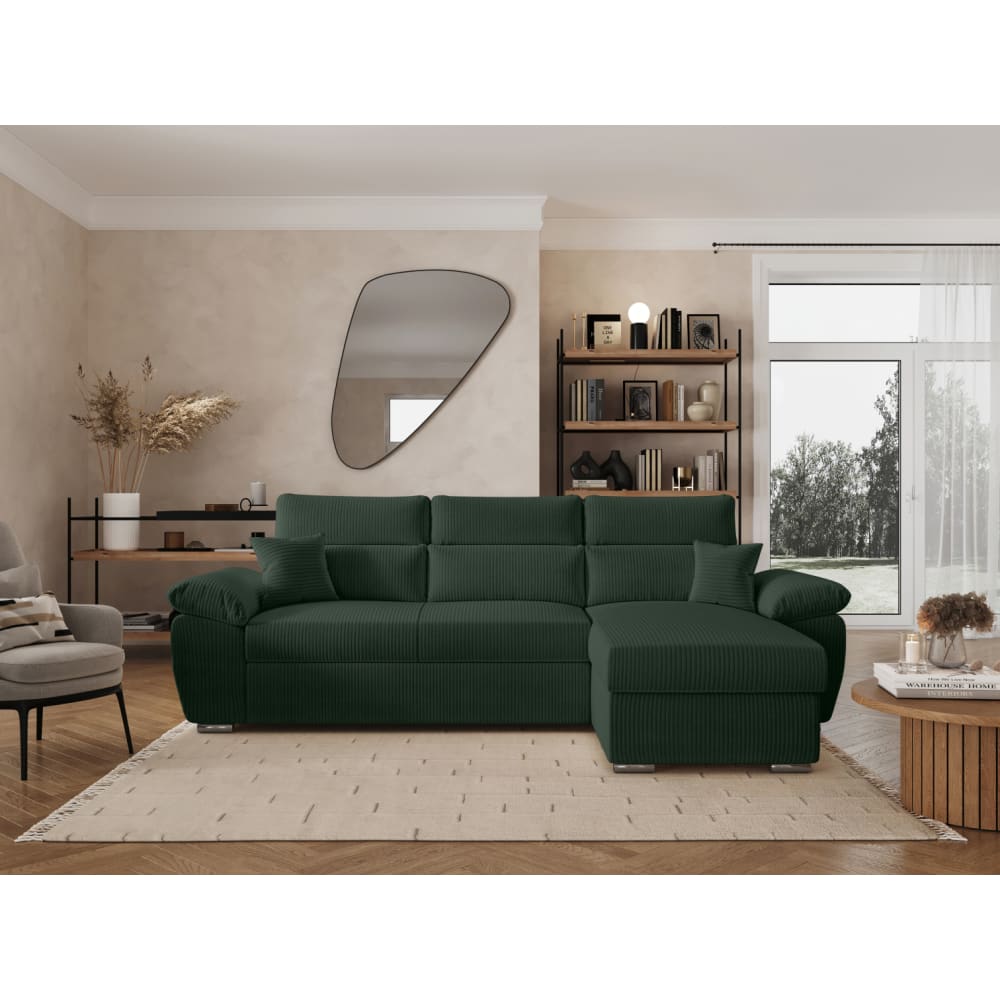 Canapé d'angle reversible convertible en velours côtelé - Vert foncé