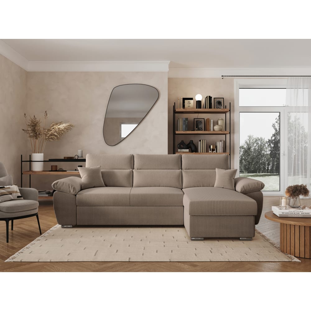 Canapé d'angle reversible convertible en velours côtelé - taupe