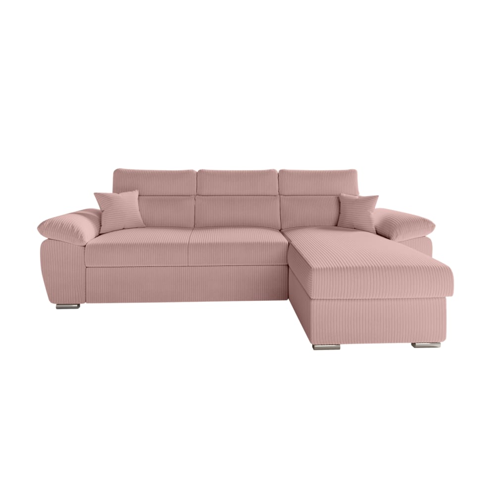 Canapé d'angle reversible convertible en velours côtelé - Rose