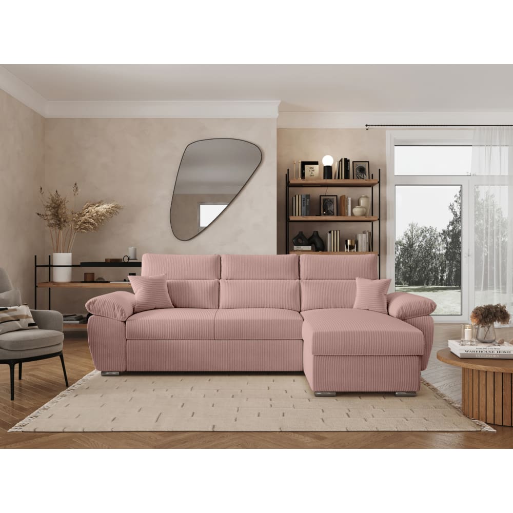 Canapé d'angle reversible convertible en velours côtelé - Rose