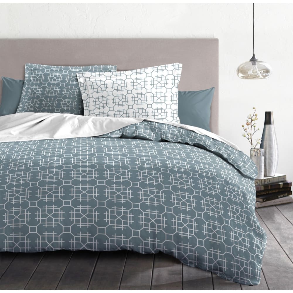 Parure de couette 100% Coton 57 fils bleu