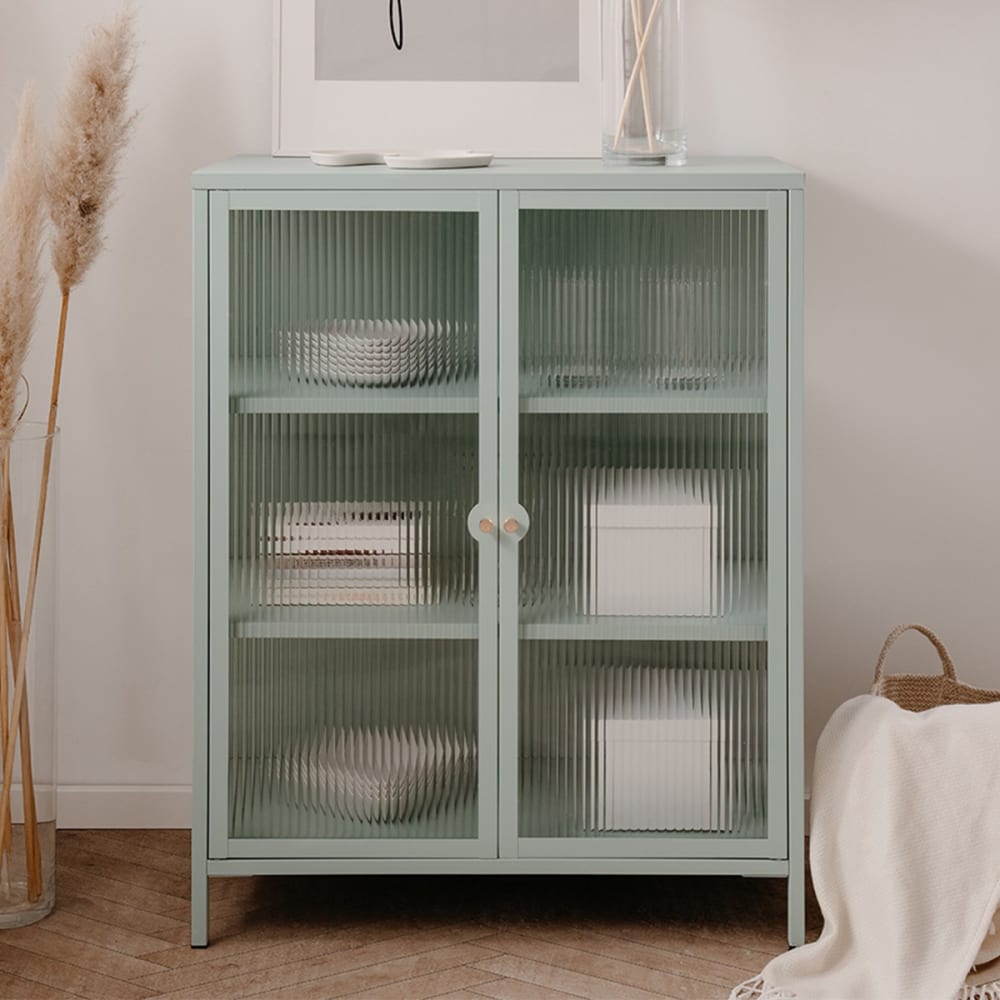 Sideboard 2 Glastüren und Regale aus Metall B80 cm - Grün -