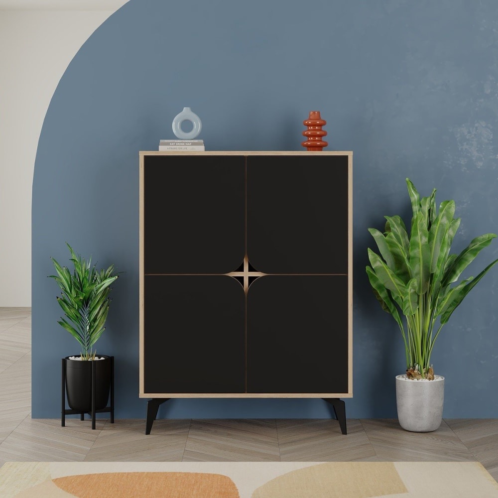 Buffet haut 4 portes avec pieds en métal l90 cm - noir - Maisons du Monde