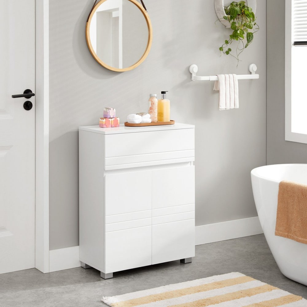 Petit meuble de rangement 1 tiroir et 2 portes blanc laqué - H80 cm