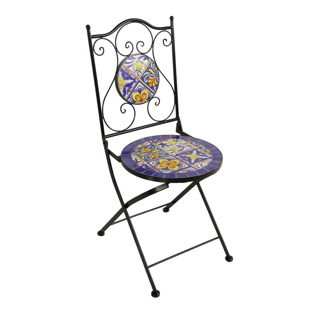 Table bistrot avec 2 chaises, mosaïque, bleu/jaune