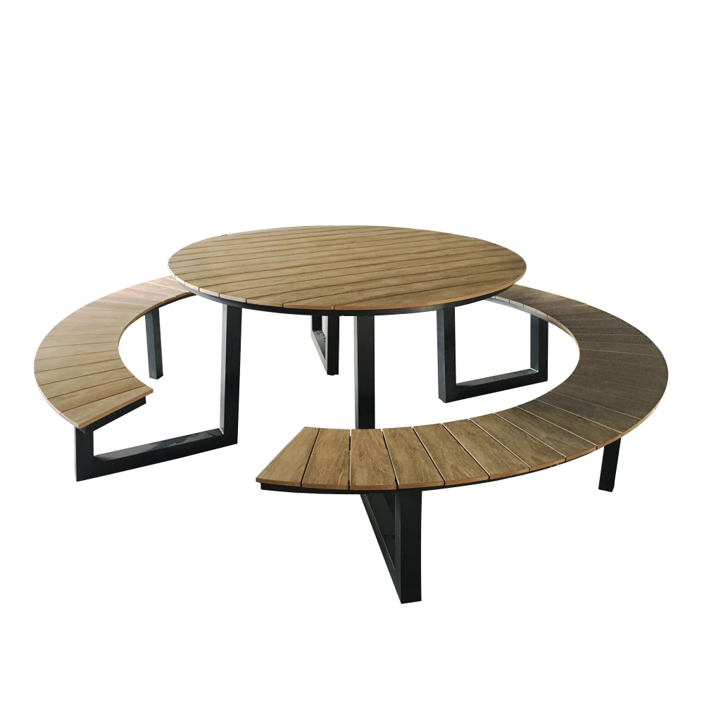 Table de pique-nique ronde, 6 personnes, aluminium, anthracite