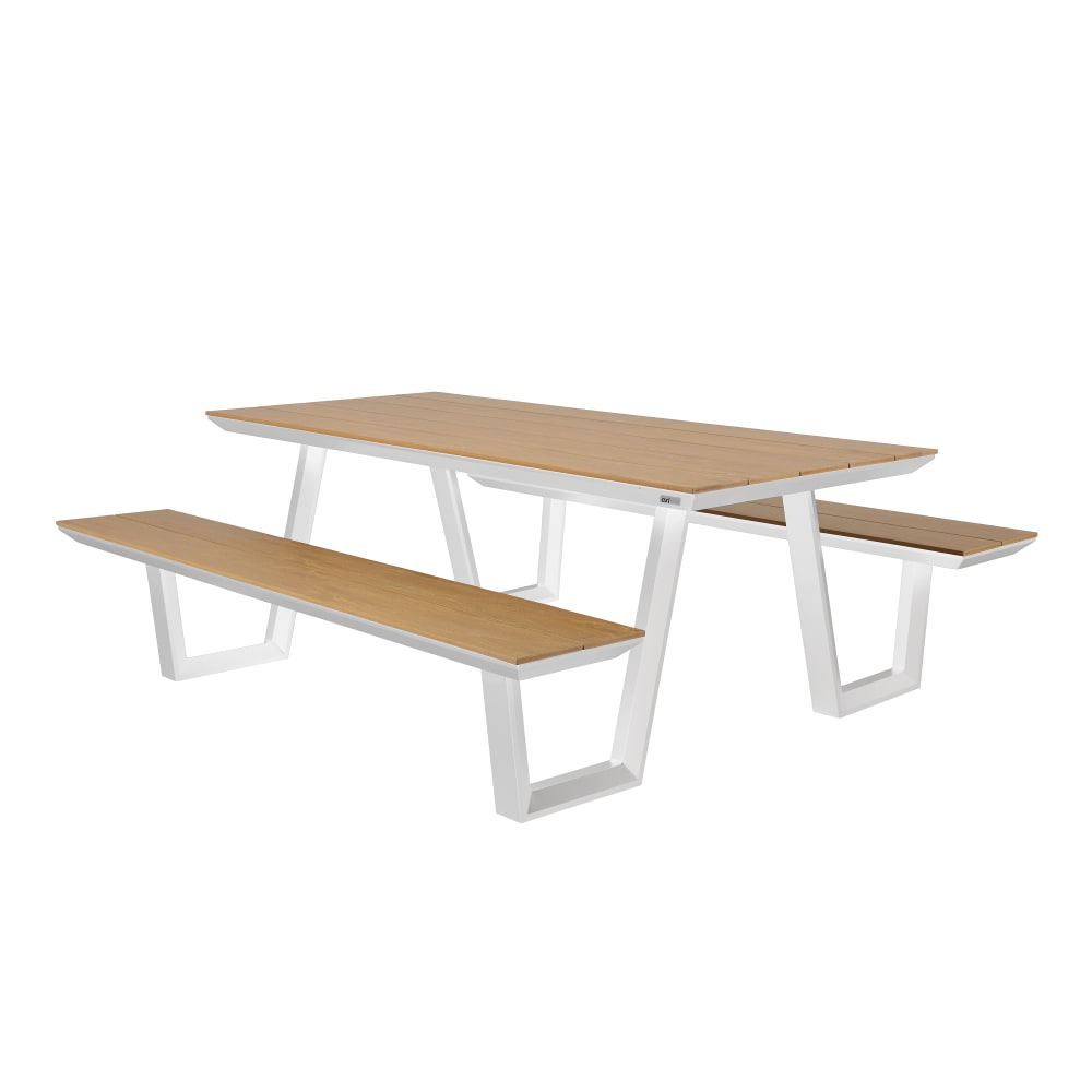 Table de pique-nique, 6 personnes en aluminium et polywood, blanc