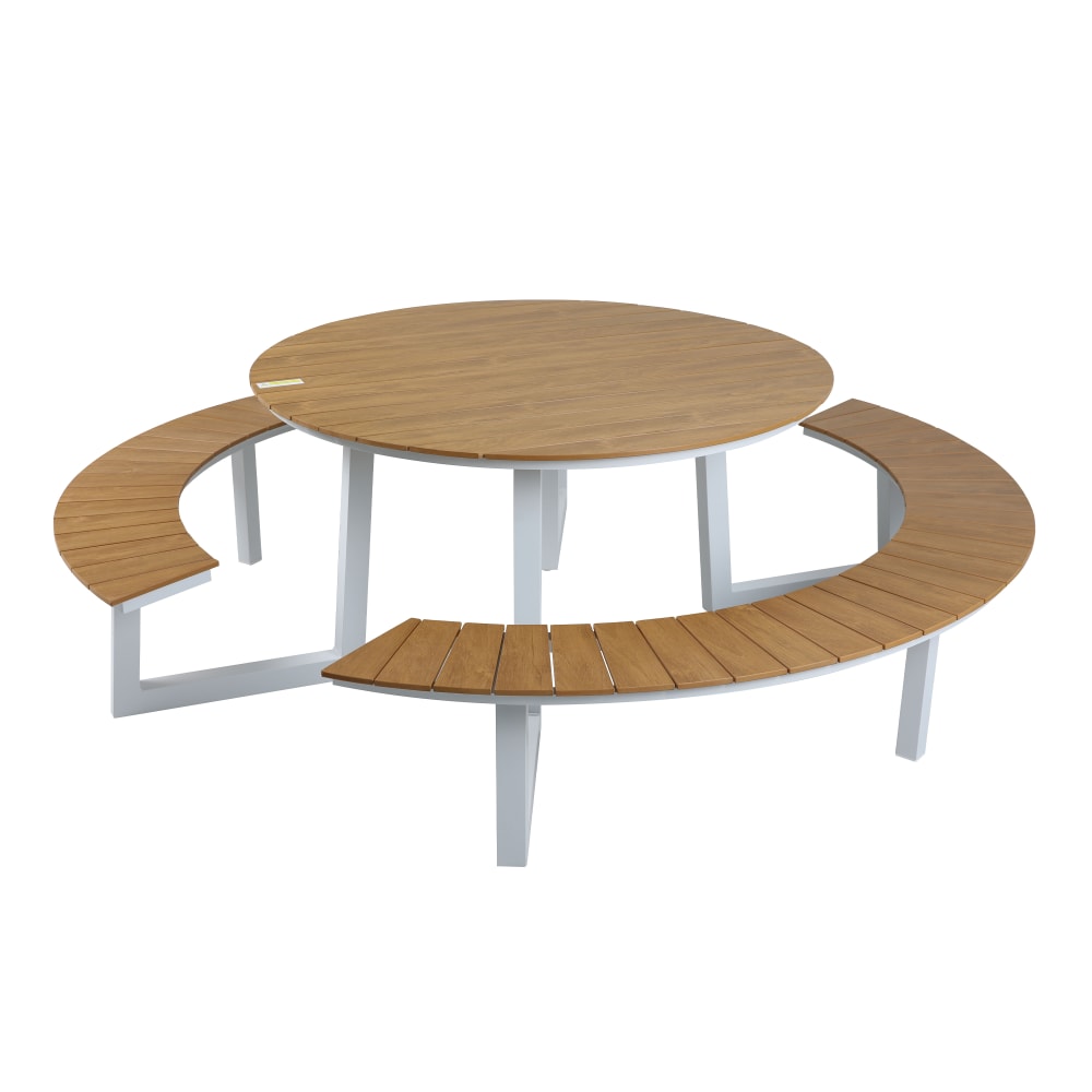 Table de pique-nique ronde, 6 personnes, aluminium et polywood, blanc