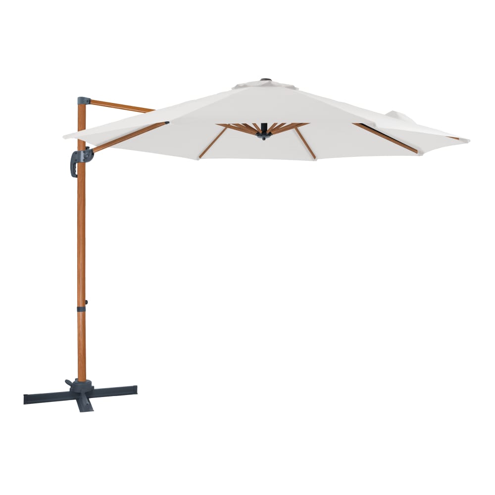 Parasol déporté rond, aluminium, bois/beige Ø 300cm