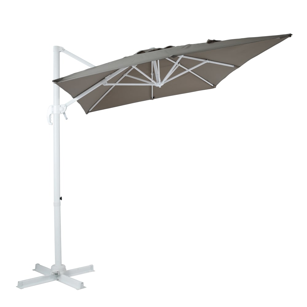 Parasol déporté carré, inclinable, en aluminium blanc/ taupe 200x300cm