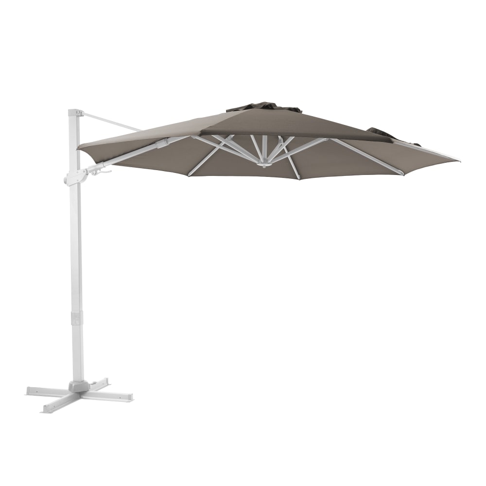 Parasol déporté rond, inclinable, aluminium blanc/taupe, Ø 300cm
