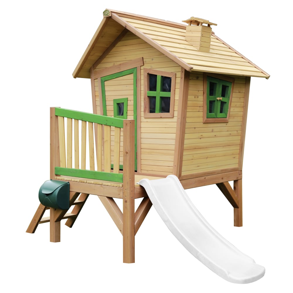 Axi Maisonnette enfant avec toboggan blanc, en bois fsc, marron/vert style contemporain Marron Bois - 177x203x264cm