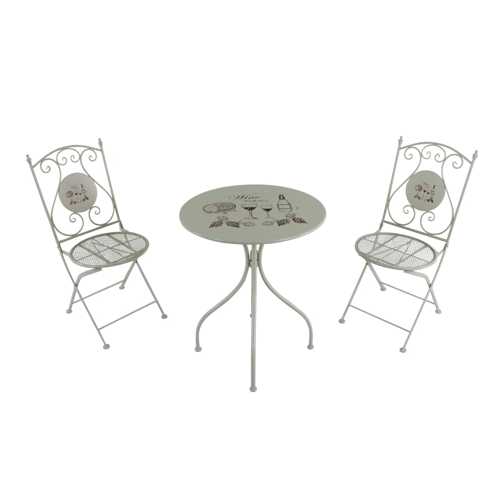 Table bistrot avec 2 chaises à motif de vin, crème