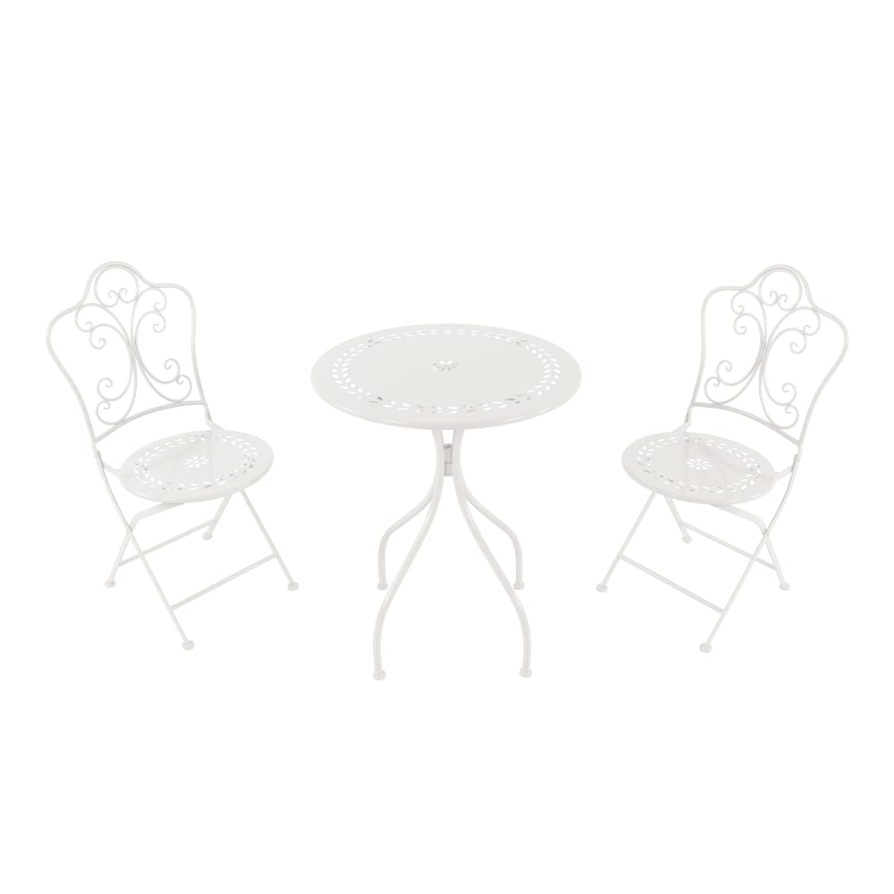Table bistrot avec 2 chaises en métal, blanc