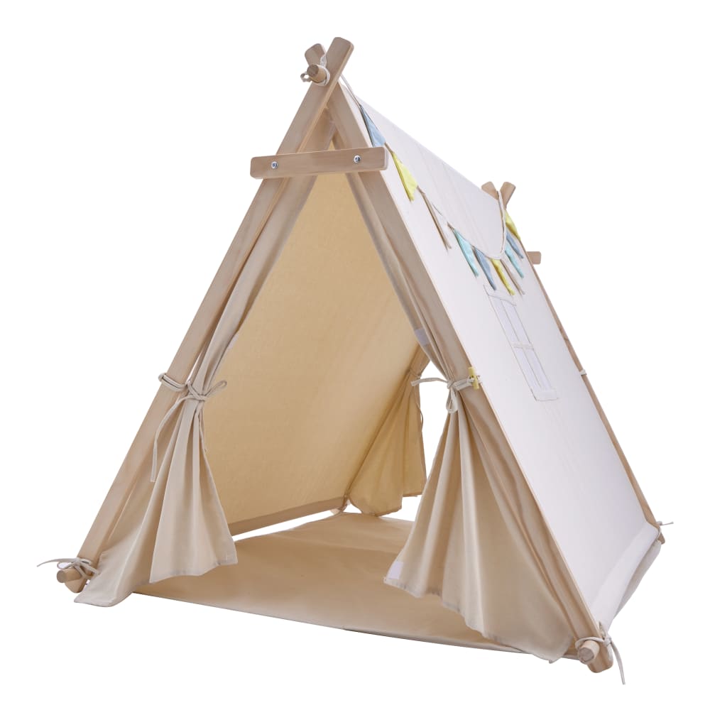 Tente de jeu pour enfants avec fenêtre & tapis, beige, 120 cm x 100 cm