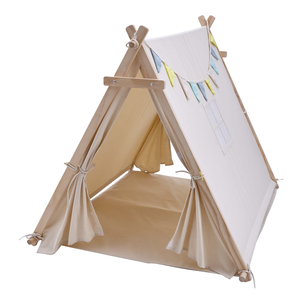 Tente de jeu pour enfants avec fenêtre & tapis, beige, 120 cm x 100 cm (Sunny) - Image 1