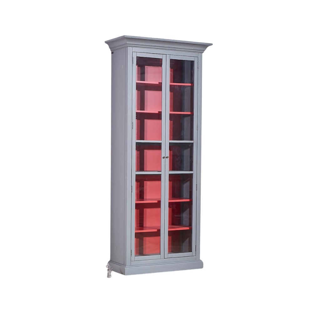 Robin des Bois Armoire vitrée style shabby chic en pin, 6 étagères gris style classique chic Gris Bois - 100x230x44cm