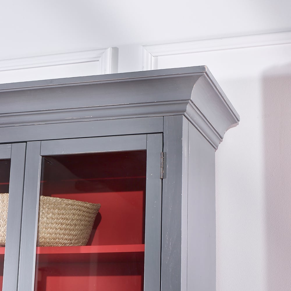 Armoire vitrée style shabby chic en pin, 6 étagères gris - Maisons du Monde