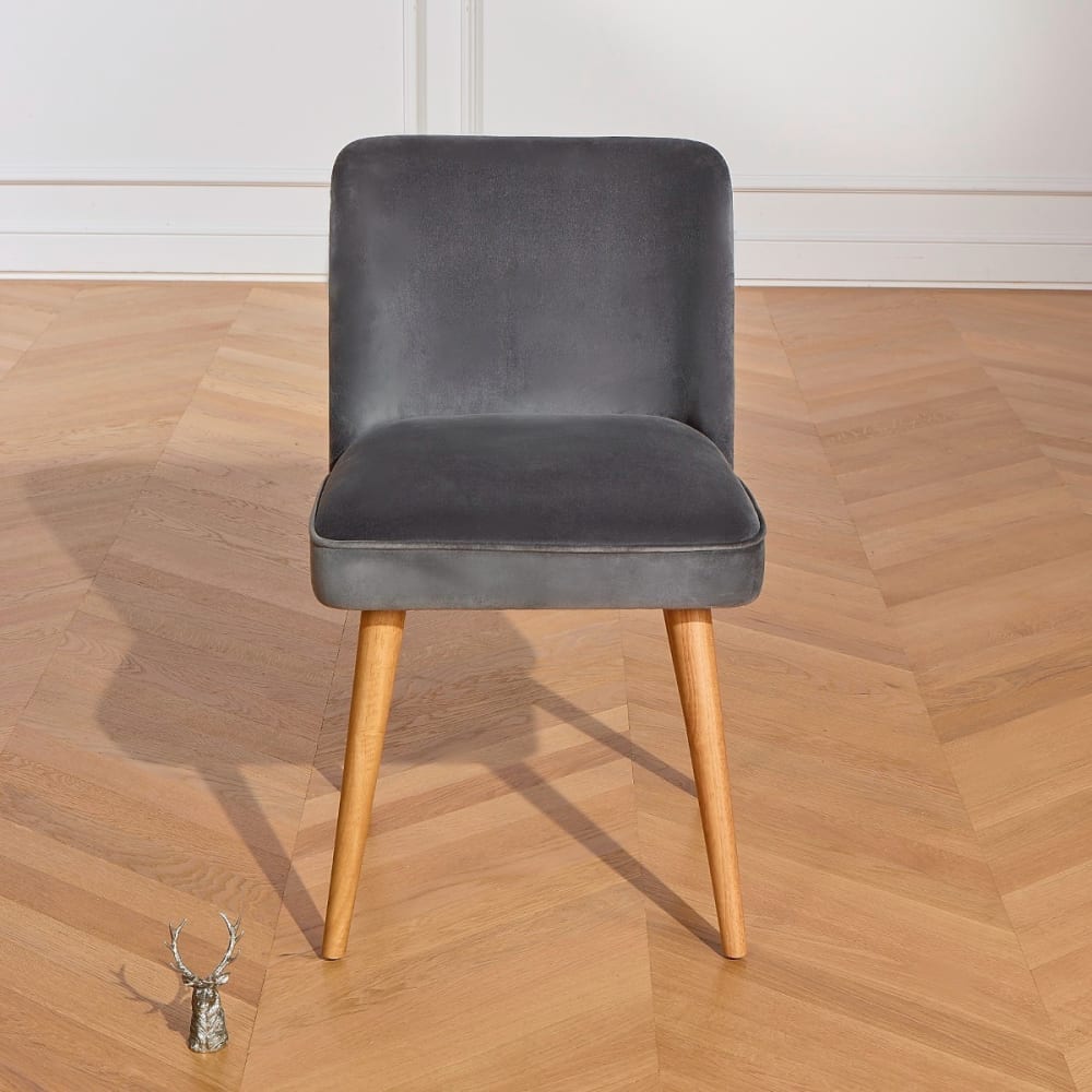 2er-Set Stühle aus FSC-zertifiziertem Holz und Samt Wolf Grey -
