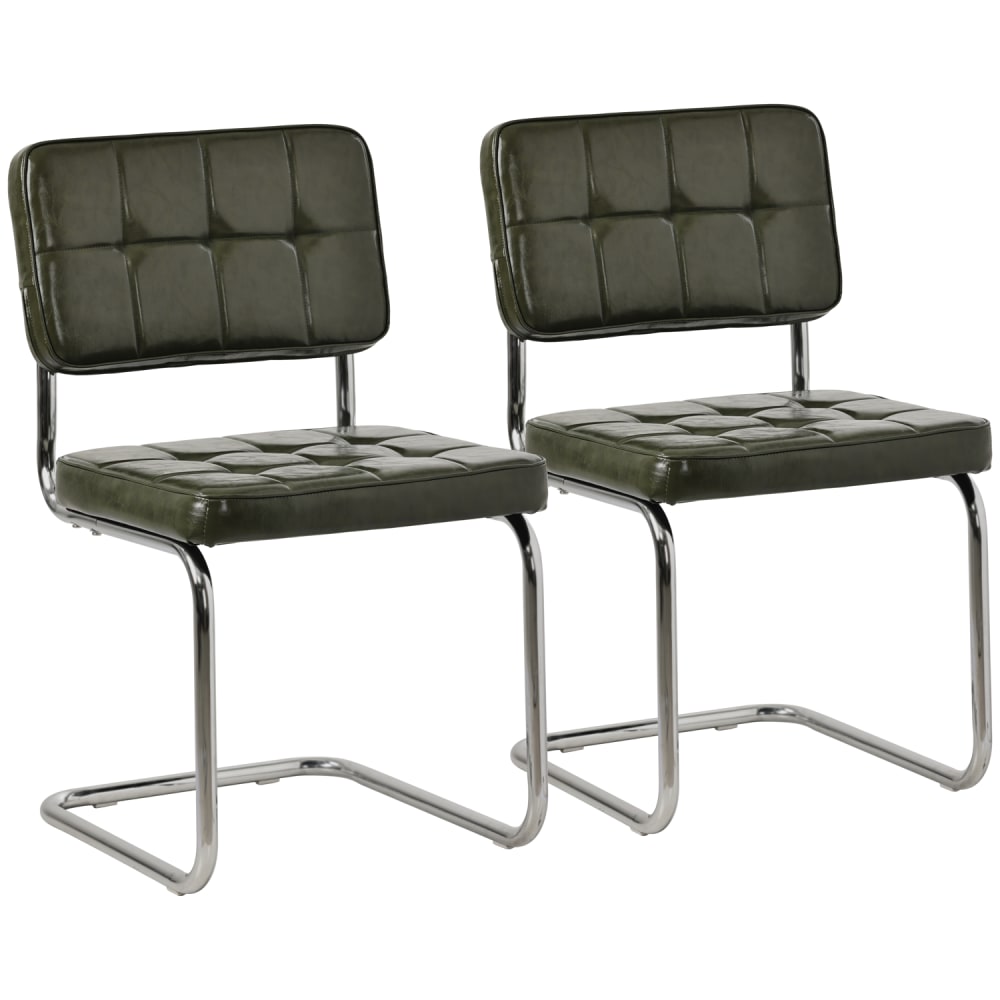 Lot de 2 chaises cantilever en simili vert, structure en acier gris - Maisons du Monde