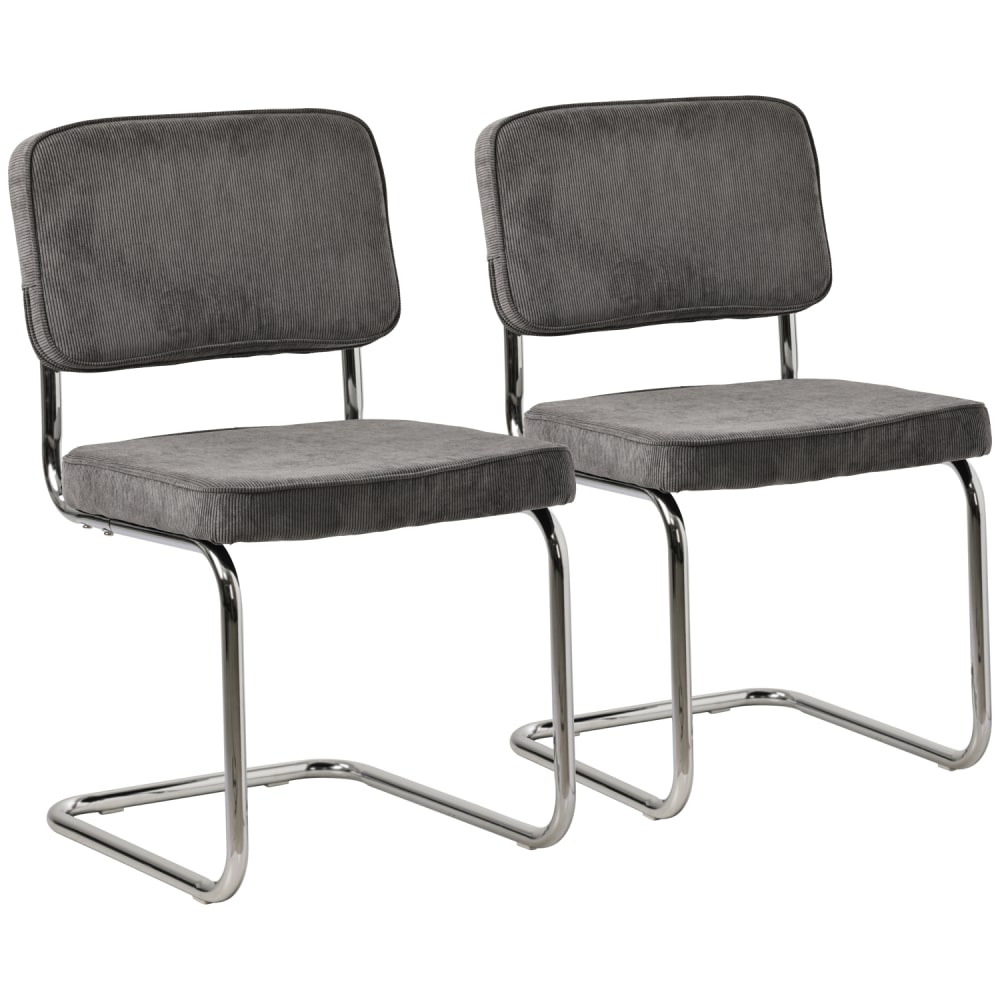 Lot de 2 chaises cantilever en velours gris, structure en acier