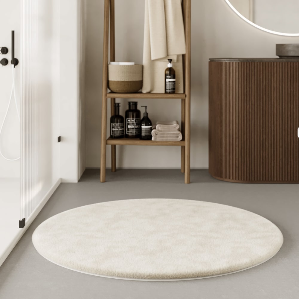 Tapis de bain doux tufté beige Ø 90 - Maisons du Monde