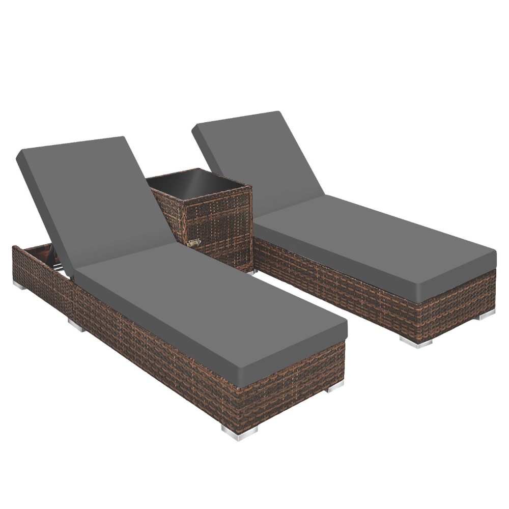 Lot de 2 Bains de soleil design luxueux Table avec rangement marron