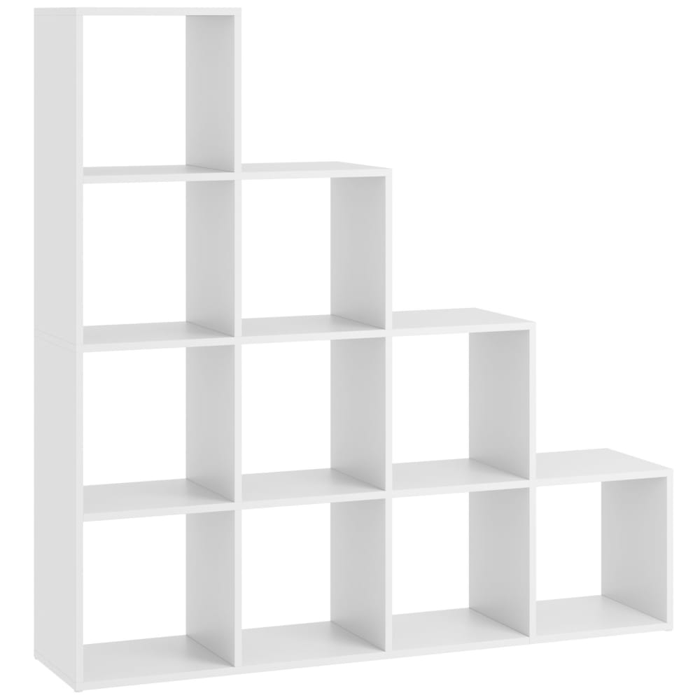 Bibliothèque avec 10 compartiments ouverts cubes 130x29cmx130cm blanc