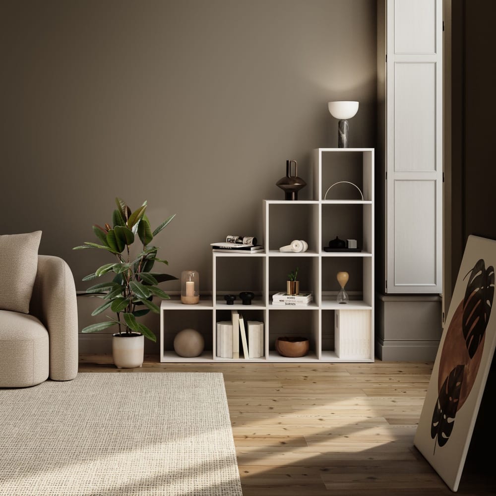 Bibliothèque avec 10 compartiments ouverts cubes 130x29cmx130cm blanc