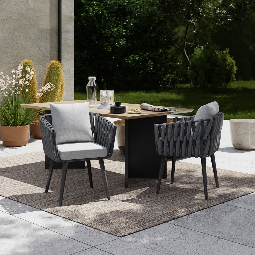 Lot 2 chaises jardin tressage cordage anthracite