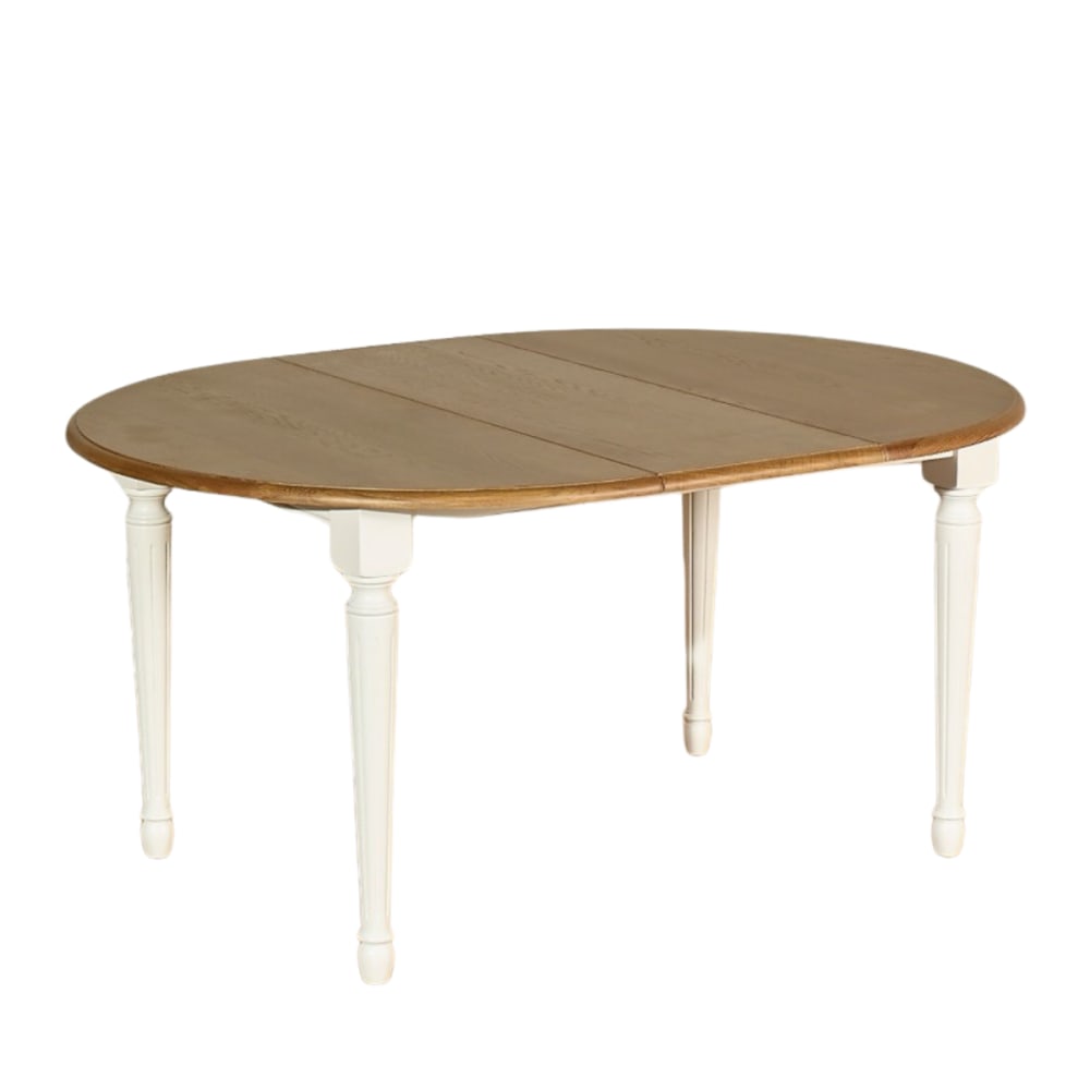 Robin des Bois Runder Eichentisch mit 1 Verlängerung, für 4/6 Gedecke weiß style classic chic Schwarz Holz