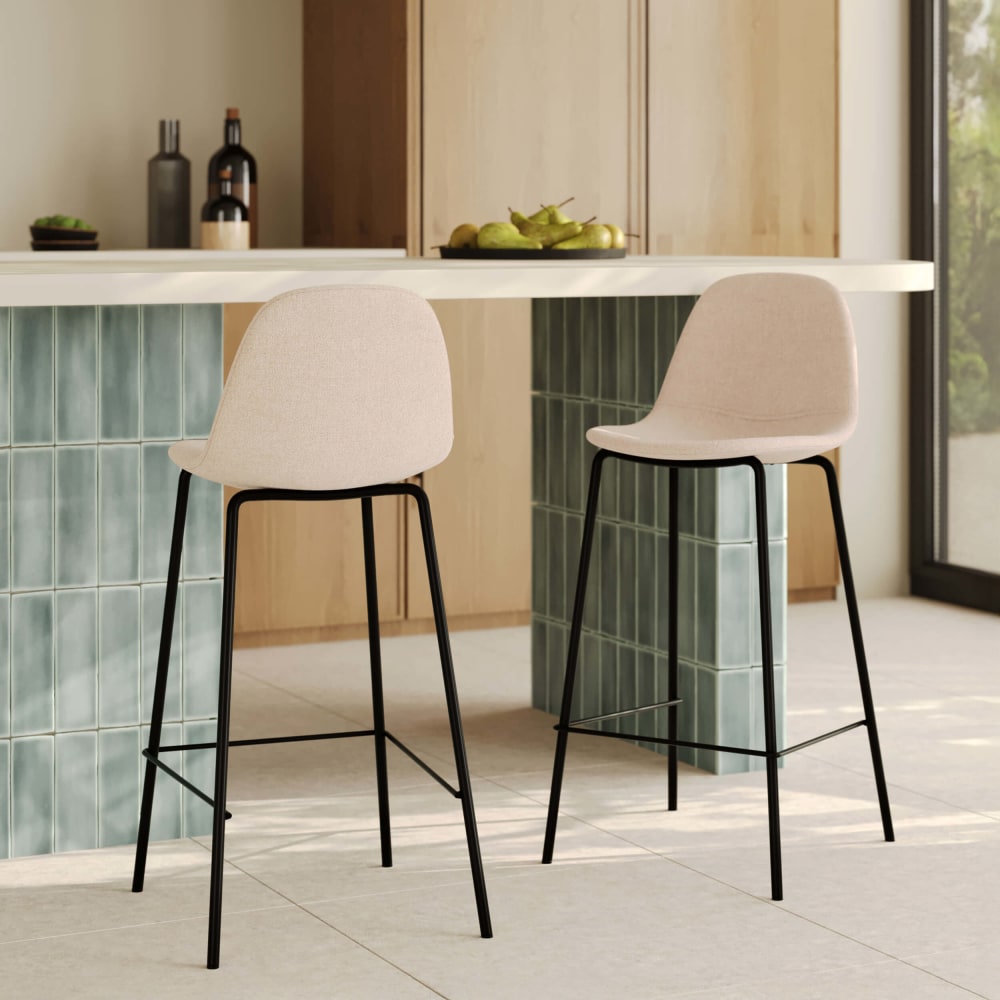 Lot de 2 chaises pour îlot central en tissu beige 65,5 cm