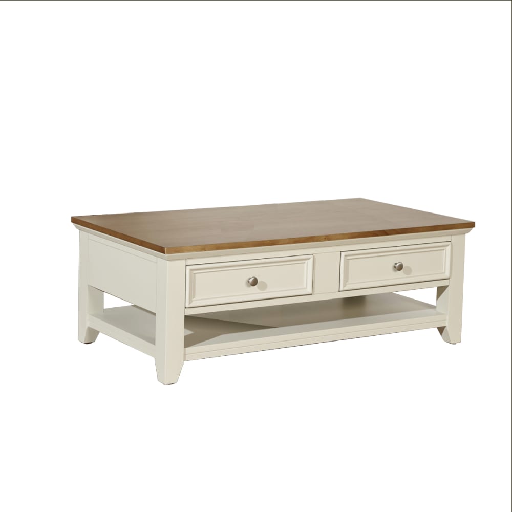 Table basse rectangulaire style contemporain, double plateau, 4 tiroir