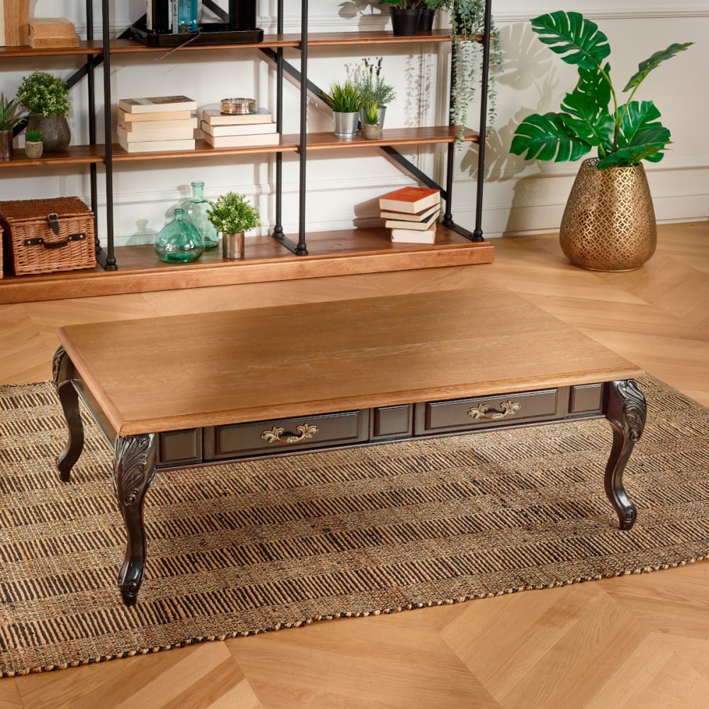 Table basse rectangulaire style shabby chic, plateau en noir - Maisons du Monde