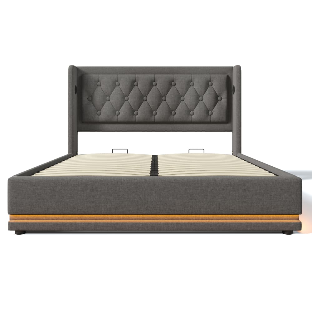 Flieks Polsterbett, mit USB Typ-C Ladefunktion & LED, 180*200 cm, grau style modern - Stoff