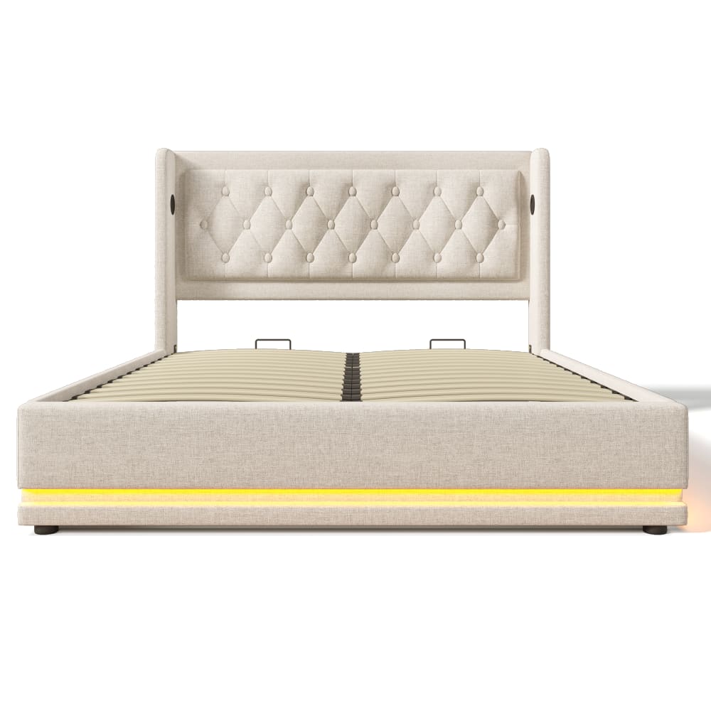 Flieks Polsterbett, mit USB Typ-C Ladefunktion & LED, 140*200 cm, beige style modern - Stoff