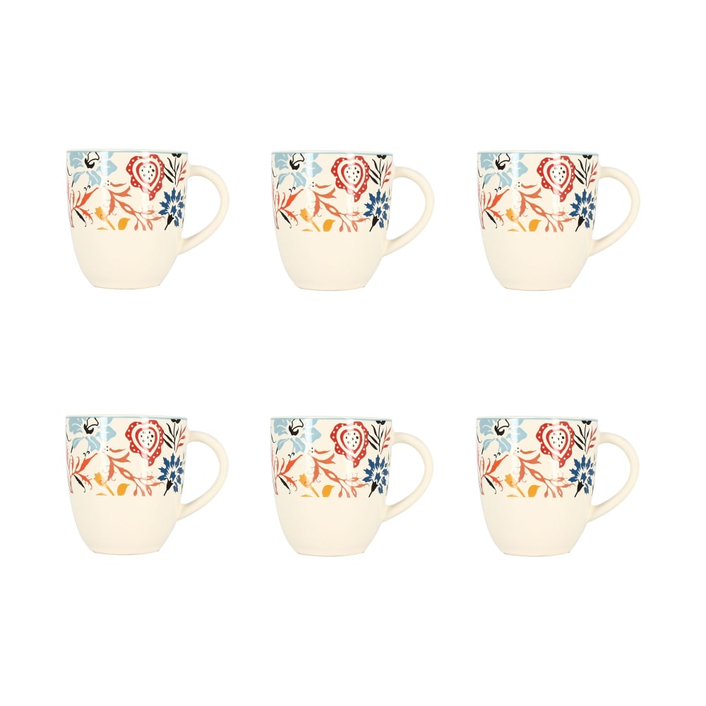 Lot de 6 mugs à motif floral coloré en grès 35cl