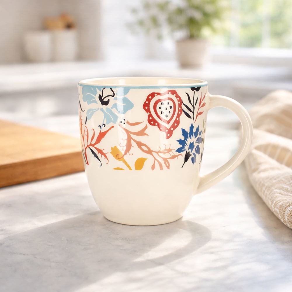 Lot de 6 mugs à motif floral coloré en grès 35cl - Maisons du Monde
