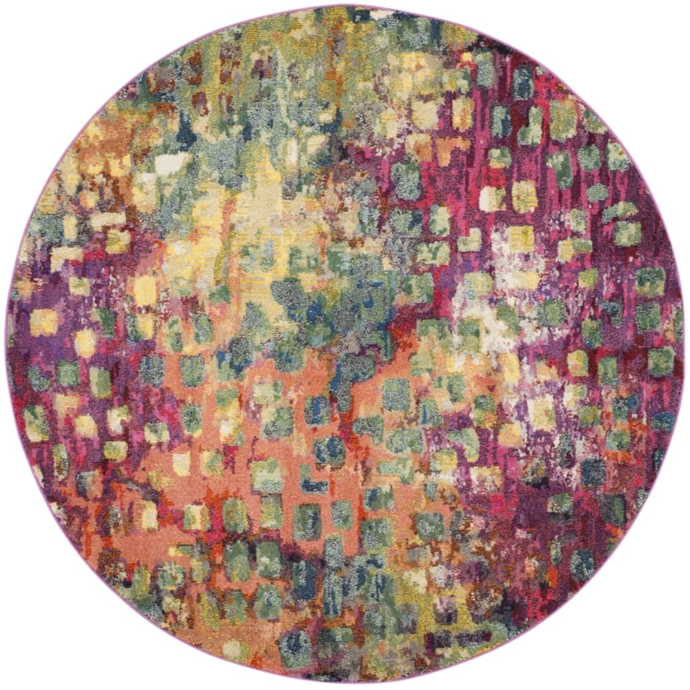 Tapis bohème chic en polypropylène rose/multicolore, 122 cm