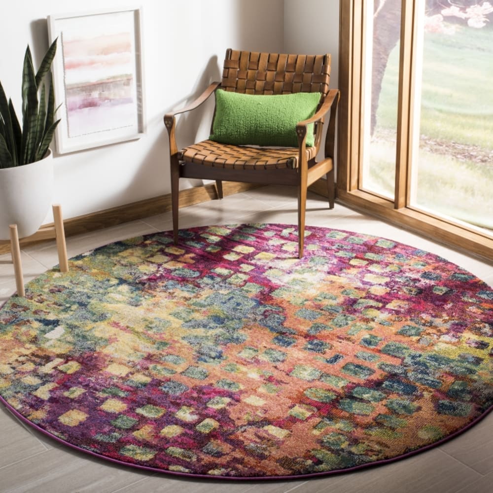 Tapis bohème chic en polypropylène rose/multicolore, 122 cm — vue 3